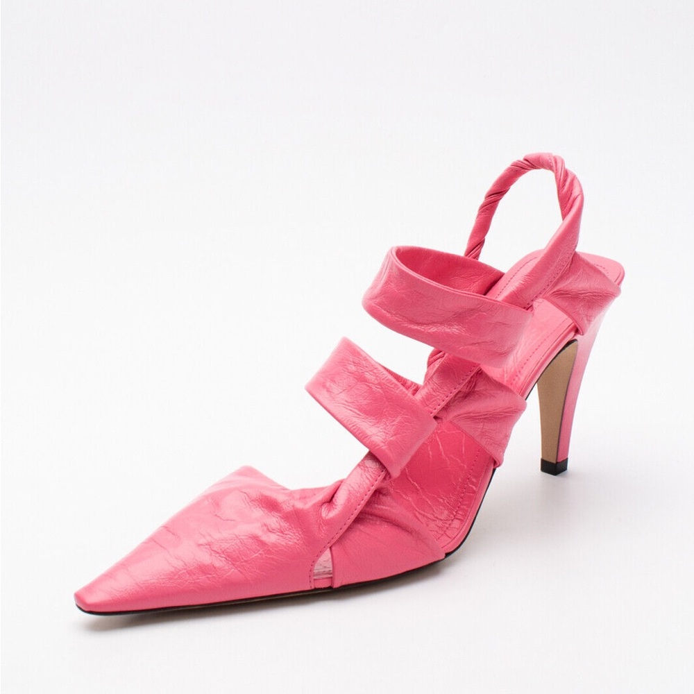 NEW BOTTEGA VENETA Leather Slingback Shoes US9 Pink Crushed 4inch Heeled Shor